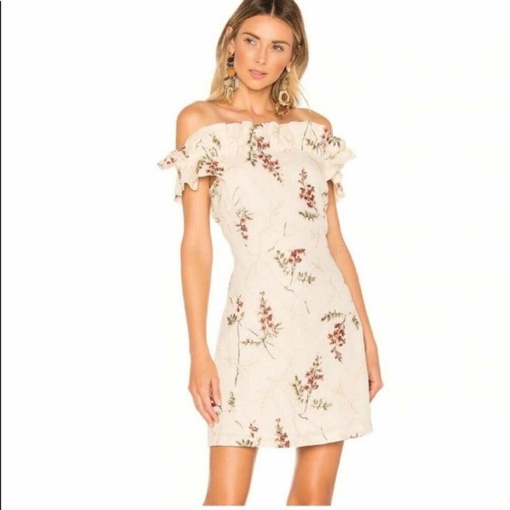 Rebecca Taylor off the shoulder Linen embroidered dress Size 4 NWT